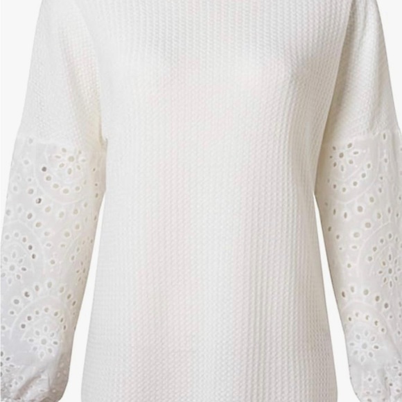 White waffle knit lantern sleeve - Picture 3 of 9